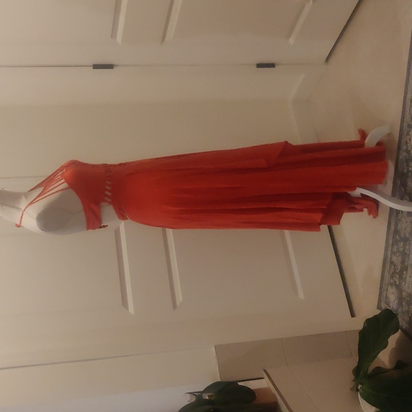 New!Free People Summer Red Maxi  Asymmetrical Halter Sundress Trendy Summer Vibe - Picture 9 of 12